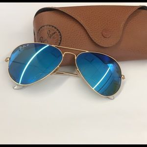 NEW Ray-Ban Aviator Gold & Flash Blue Polarized